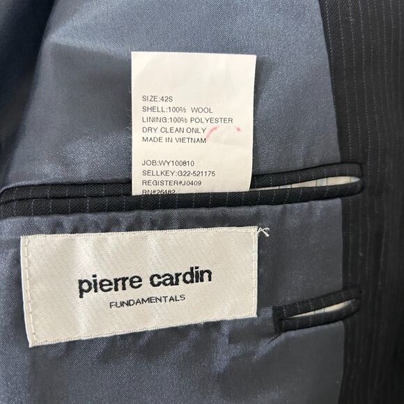 Pierre Cardin Mens Black Pinstripe Blazer 42S Classic Preppy Business 100% Wool - Picture 4 of 12